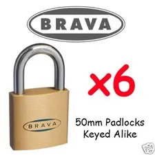 Padlocks x6 KEYED ALIKE BRAVA 50mm  High quality BULK LOT
