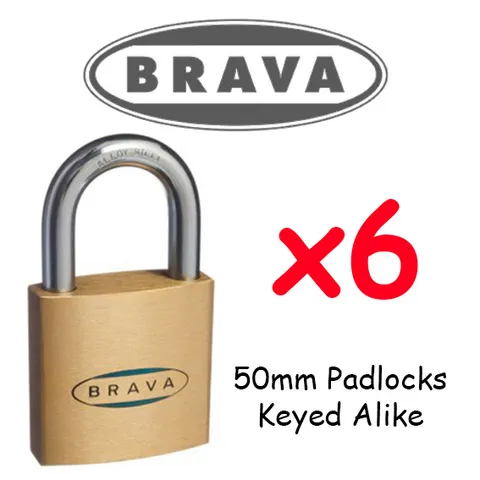 Padlocks x6 KEYED ALIKE BRAVA 50mm  High quality BULK LOT