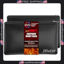 Fireproof Waterproof Money Bags 2pcs 11x6.3 inch Zipper Cash Wallet Envelope