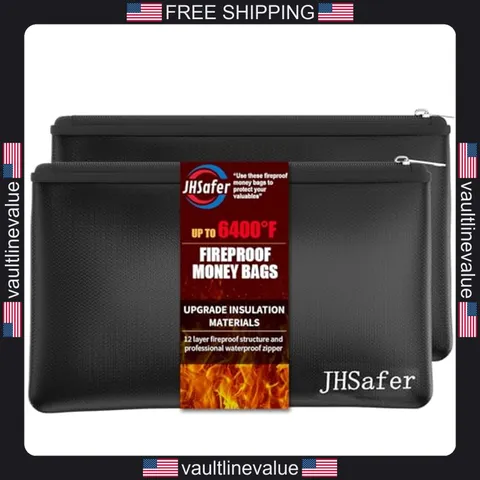 Fireproof Waterproof Money Bags 2pcs 11x6.3 inch Zipper Cash Wallet Envelope
