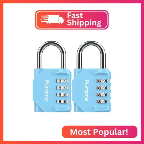 Puroma 2 Pack Combination Lock Locker 4 Digits Combo Padlock Gym Sky Blue
