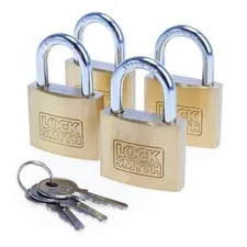 Locksmyth Brass Padlock 40mm Pack of 4 Hardened Steel Shackle 3 Keys L2200012