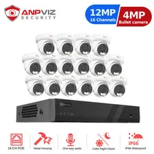 Anpviz 12MP 16CH NVR 4MP POE AI Outdoor IP Security Camera System Color Night Vi