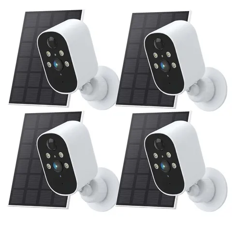 4Pcs 1080P Wireless Solar Powered Security Camera System 2K WiFi Battery Camera