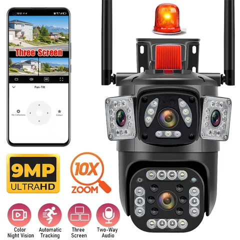9MP 3 Lens 10X HD WiFi IP Camera Wireless Outdoor CCTV PTZ Home Security IR Cam