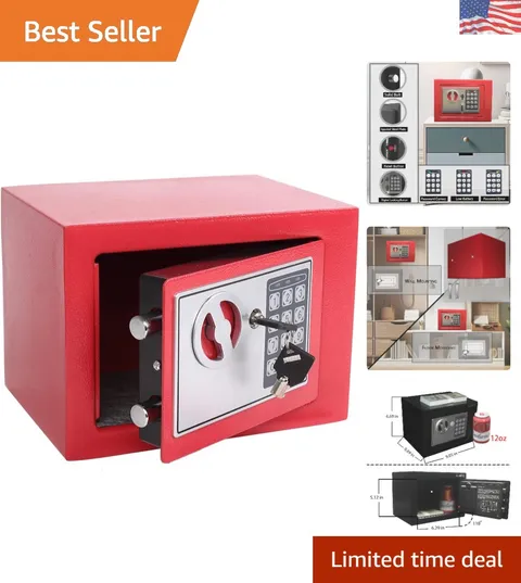 Compact 0.23 Cu Ft Security Safe Box - Portable with Keypad & Emergency Keys