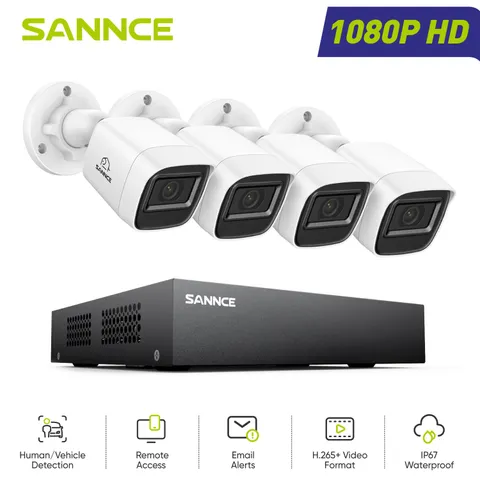 SANNCE 8CH DVR Outdoor 1080P CCTV Security Camera System 66ft EXIR Night Vision