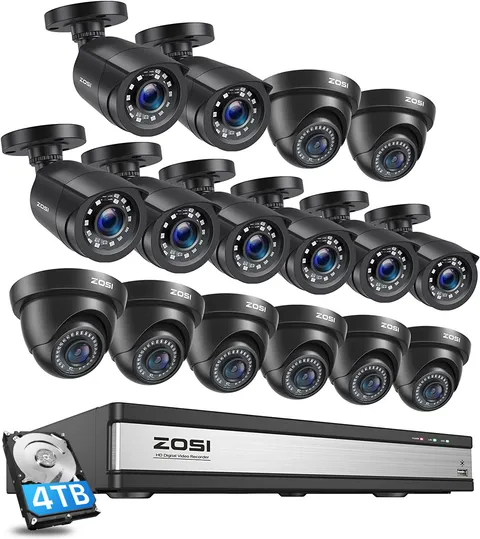 ZOSI 16ch H.265+ HD 1080p Home security camera system Night Vision 4TB CCTV DVR