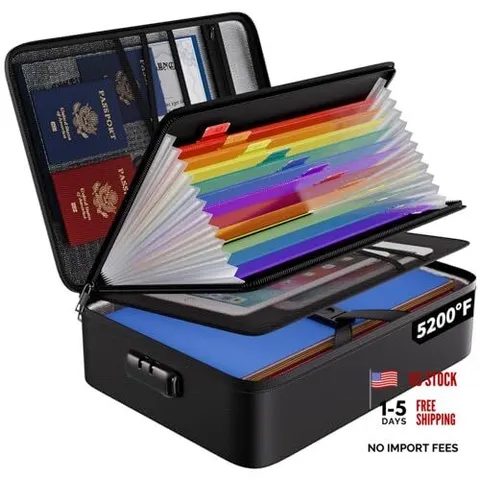 Fireproof File Organizer Bag with 13 Colorful Black 13 Pockets - Colorful
