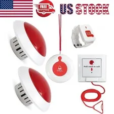 Elderly Bathroom Pull Cord Alarm with Waterproof Wrist SOS & Neck Call Buttons