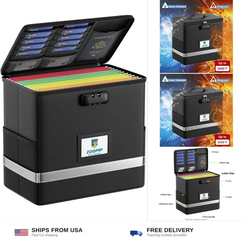 Fireproof File Box with Lock, Document Box Storage Organizer, Suitable for Ha...