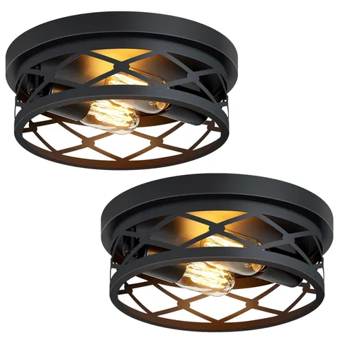 SKEJAO Flush Mount Ceiling Light Fixture for Hallway,2-Light ‎10.7inch, Black
