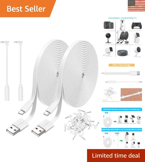 Versatile 10FT USB A to USB C Power Extension Cables for Home Security - 2 Pack