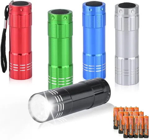 5 Pack Mini LED Flashlights Aluminum Handheld Torch with Lanyards & 15 Batteries