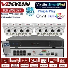 Vikylin SmartFind 5MP 8CH 8POE NVR Full Color PoE Security Camera Systems Lot