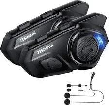 JESIMAIK Motorcycle Helmet Bluetooth Headset 2KM 2 Pack