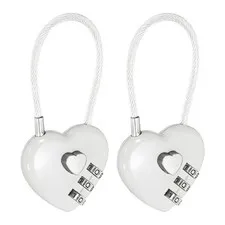 Combination Padlock (4.3 Inch, White)(2 Pcs), 3-Digit Heart Shaped Combo Padlock