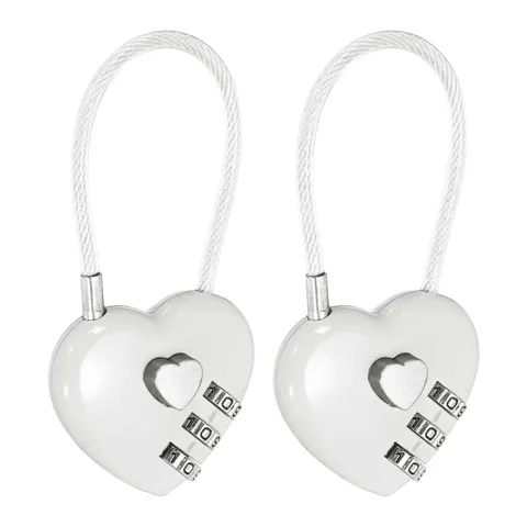 Combination Padlock (4.3 Inch, White)(2 Pcs), 3-Digit Heart Shaped Combo Padlock