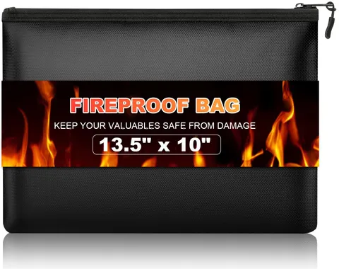 Fireproof Money Bag set 13.5x10 In Waterproof Document Security Black