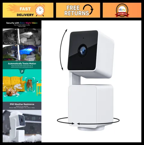 1080p Wi-Fi Smart Home Security Camera, Indoor/Outdoor, Pan/Tilt/Zoom, Color Nig