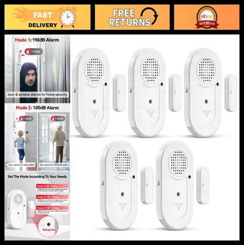 5 Pack Door Window Alarm Sensors - 125dB Loud, Adjustable Volume Control