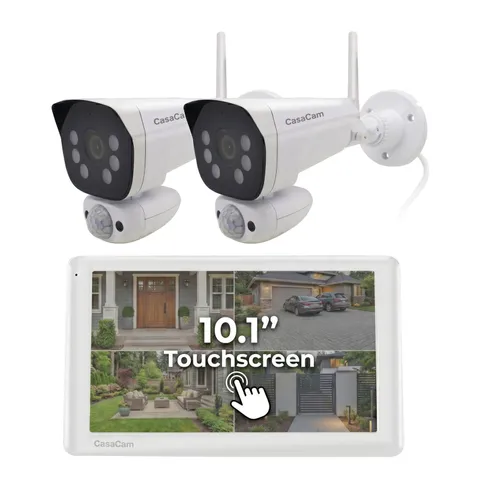 Wireless Security Camera System Pro | 10.1” Touchscreen Monitor, 2 2K Floodli...