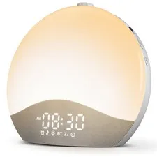 ecozy Sunrise Alarm Clock, White Noise Sound Machine, Small, Grey & 