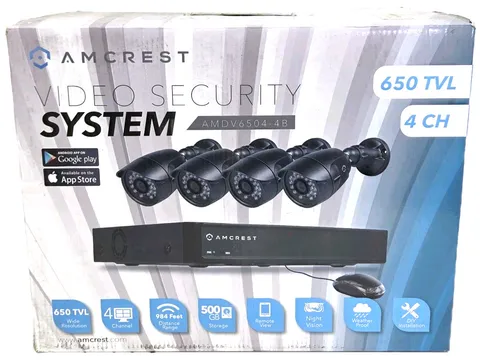 AMCREST AMDV6504-4B VIDEO SECURITY SYSTEM 650 TVL 4 CHANNEL BULLET NEW!