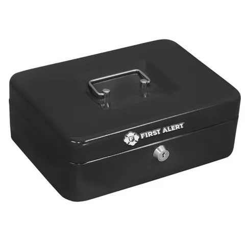 Cash Box: Steel Security Safe, Black Key Lockbox with Removable Tray