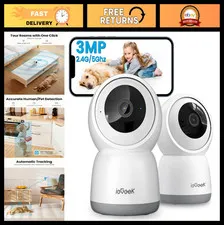 2K Indoor Security Cameras - 5G WiFi, 360° AI Tracking, Night Vision, 2-Way Audi