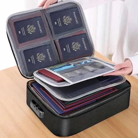 3-Layer Fireproof Document Bag with Lock File Storage Case for Home Travel