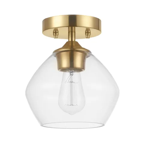 Globe Electric Harrow 1-Light Semi-Flush Mount Ceiling Matte Brass,