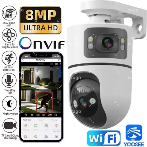 8MP Wifi IP Camera Dual Lens with Adjustable Bracket Security Wireless Surveilla