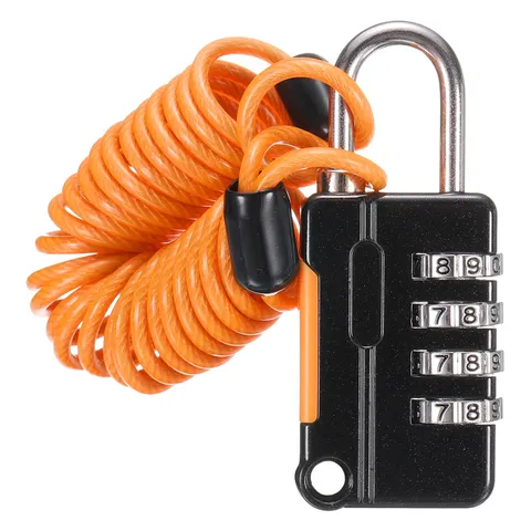 Luggage Lock, 4 Digit Combination Padlock with Flexible Orange Cable (130cm)