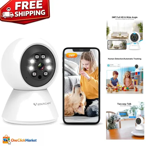 3MP Wireless Indoor Security Camera with Auto Tracking & Two-Way Communication