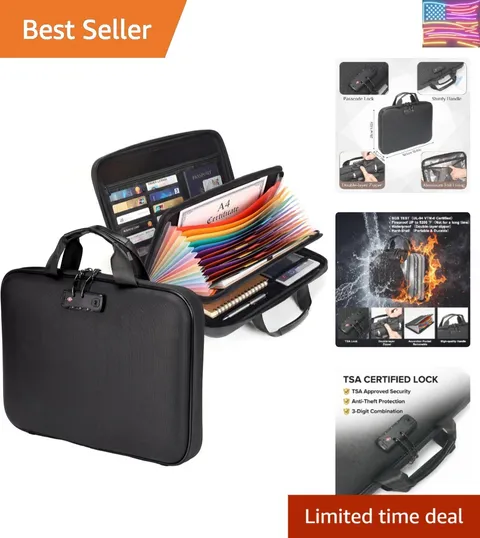Fireproof Document Boxes with TSA Lock, Upgraded 16 Pockets Fireproof＆Water R...