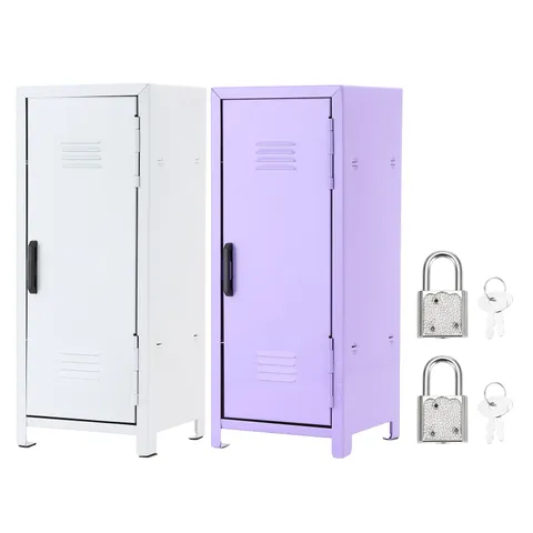 Mini Locker 4.3 x 10.8 Inch, 2 Pcs Small Locker with Lock Keys, White/Purple