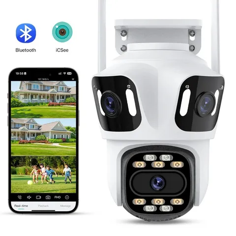 Triple Lens PTZ WiFi Security Camera Auto Tracking Color Night Vision IP66 