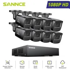 SANNCE 5in1 8CH DVR 1080P Video CCTV Outdoor Security Camera System AI Detection