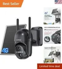 4G LTE Cellular Solar Security Camera Wireless Outdoor, No Wi-Fi Solar Powere...