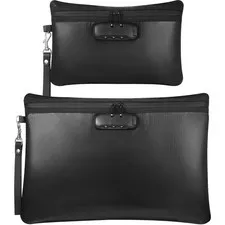 Fireproof Safe Money Document Bag With Lock 2 Pcs Waterproof Zipper A4 Black