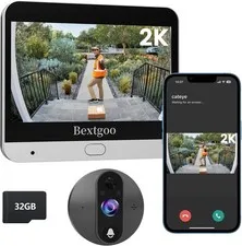 Bextgoo 2K Video Peephole Doorbell Camera with 32GB Memory Card, Door Viewer ...