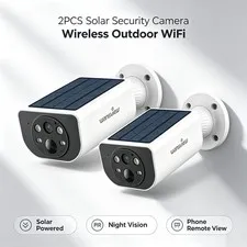 2PCS Wansview 2K Solar Security Camera Outdoor Wireless WiFi Solar Powered