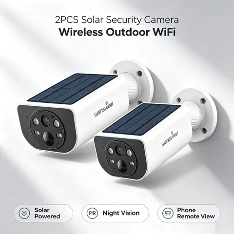2PCS Wansview 2K Solar Security Camera Outdoor Wireless WiFi Solar Powered