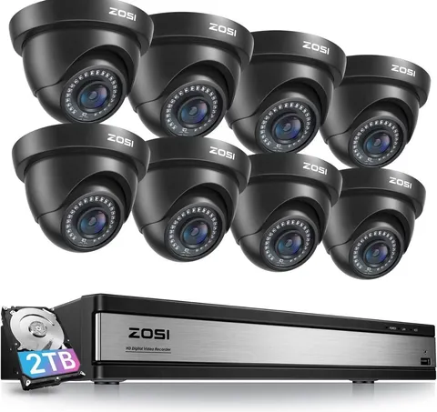 ZOSI 8CH H.265 DVR 2TB HDD 1080P Home Video Surveillance Security Camera System
