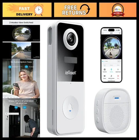 Wireless Video Doorbell Camera 180° Ultra View, 2K HD, Smart Motion Detection, N