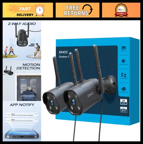 2K Outdoor Security Camera, 24/7 Recording, AI Detection, Plug-In, 2-Way Audio,