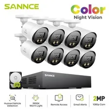 SANNCE 8CH 5in1 DVR 1080P Full Color Night Vision CCTV System Security Camera AI