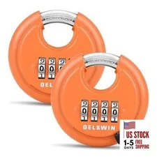  4-Digit Disc Combination Lock Outdoor - Heavy Duty Combination Orange 2Pcs