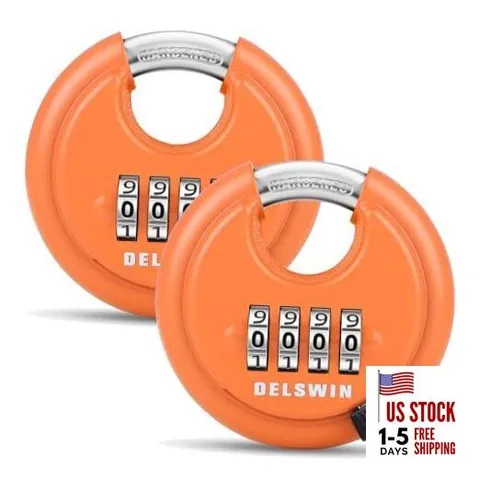  4-Digit Disc Combination Lock Outdoor - Heavy Duty Combination Orange 2Pcs